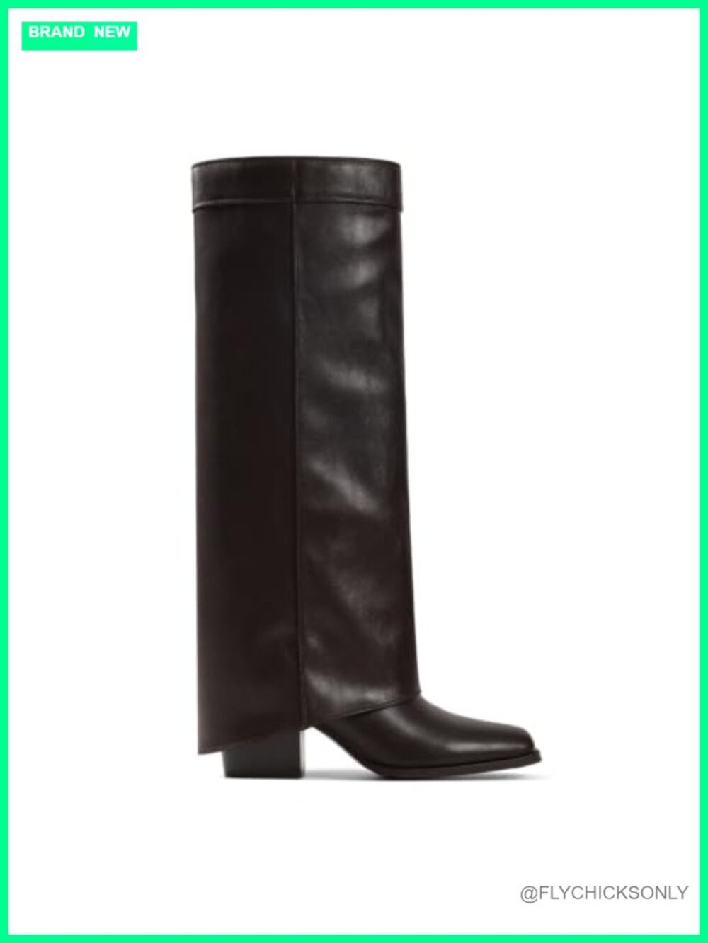 Knee High Boots Women Fold Over Square Toe Chunky Heel Faux Leather